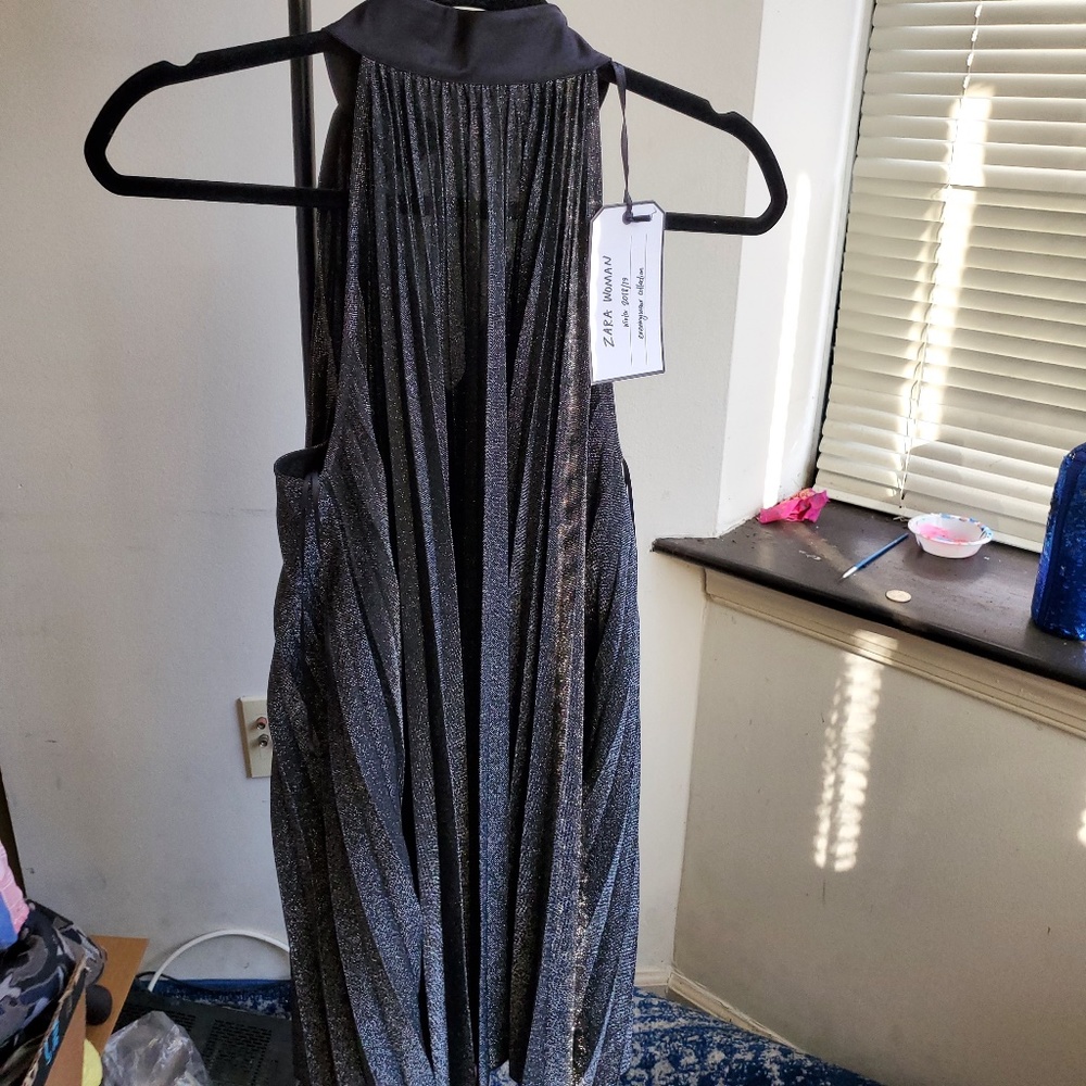 NWT Zara Pleated Black Shimmery Dress